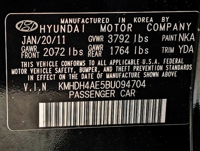 2011 Hyundai ELANTRA 4dr Sdn Auto Ltd (Ulsan Plant)